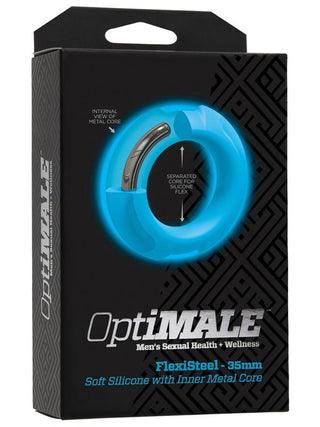 OptiMALE FlexiSteel Silicone Metal Core Cock Ring 35mm Blue