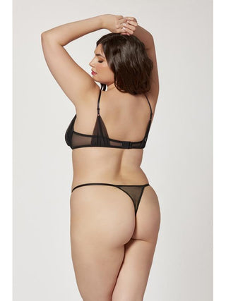 Two Piece Mesh and Rhinestone Bra And Panty Set 11561 BLACK S