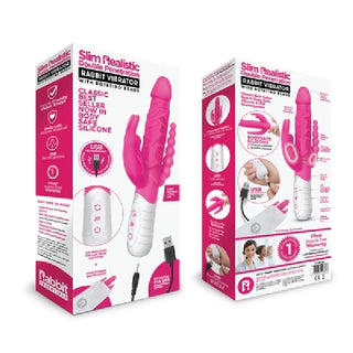 Rabbit Essentials Rechargeable Slim Double Penetration Rabbit - Hot Pi...