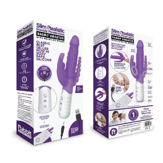 Rabbit Essentials Rechargeable Slim Double Penetration Rabbit - Hot Pu...